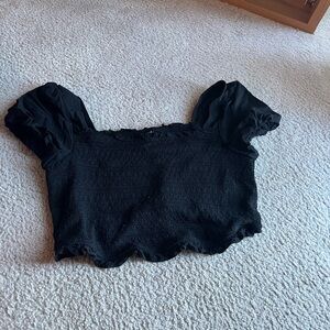 Torrid Black Challis Smocked Crop Top with Puff Sleeves